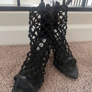 Steve Madden Black Heels with Intricate Cut-Out Design